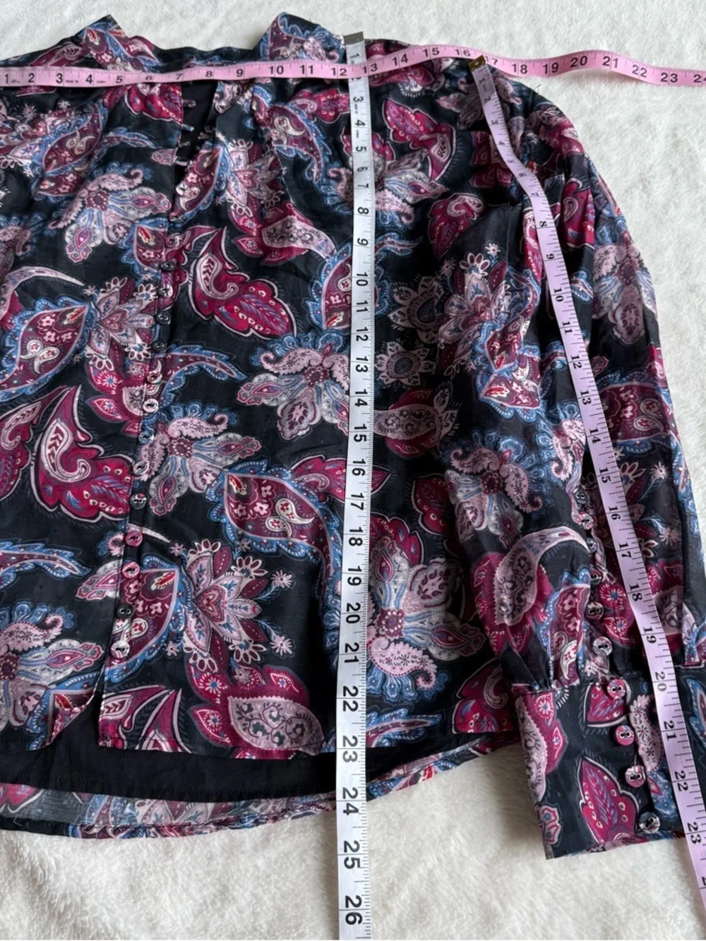 Magali Pascal Anita Cotton Silk Paisley Black Pink Long Sleeve Blouse L